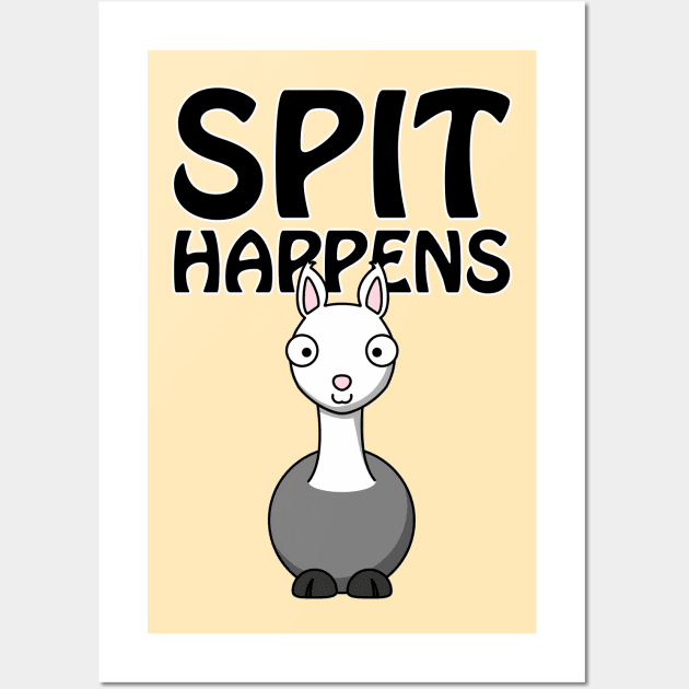 Spit happens - cute and funny llama / alpaca pun Wall Art by punderful_day